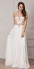 Mesh Beaded Bodice Long Chiffon Formal Evening Dress in Off White